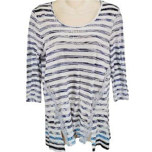 One World Top Medium M Striped Knit Blouse Long Sleeve Shirt
